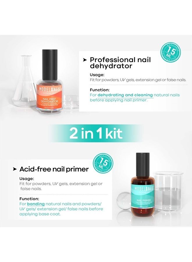 modelones 15 مل طلاء أظافر جل مزيل الرطوبة و برايمر، 4 قطع خالية من الحمض لتحضير الأظافر و ربط البرايمر، برايمر ربط فائق الجفاف لمجموعة مستلزمات أظافر الأكريليك - Image 3