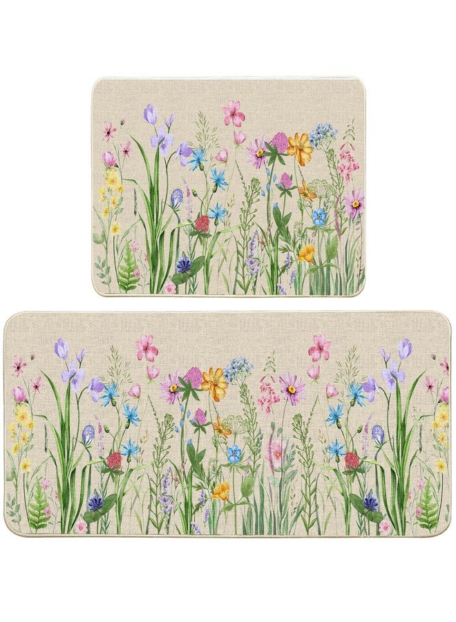FUTBU Spring Rugs and Mats Set of 2, Hello Spring Floral Kitchen Decor, Farmhouse Colorful Anti Fatigue Mats for Floor Decorations, Rug Mat Home Decor 17"x27"+17"x47" - Image 1