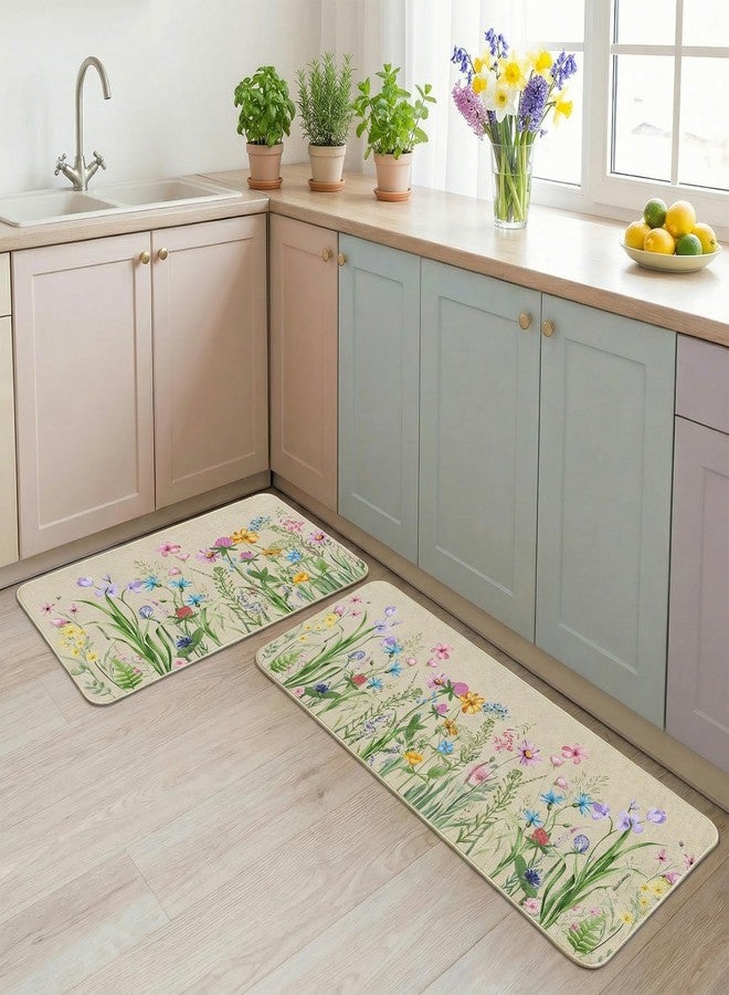 FUTBU Spring Rugs and Mats Set of 2, Hello Spring Floral Kitchen Decor, Farmhouse Colorful Anti Fatigue Mats for Floor Decorations, Rug Mat Home Decor 17"x27"+17"x47" - Image 5
