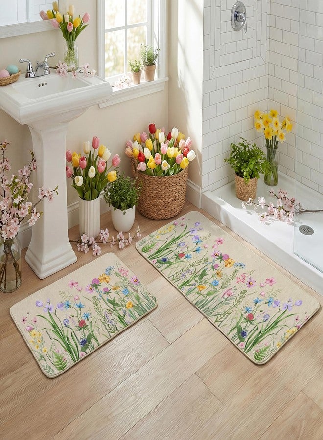FUTBU Spring Rugs and Mats Set of 2, Hello Spring Floral Kitchen Decor, Farmhouse Colorful Anti Fatigue Mats for Floor Decorations, Rug Mat Home Decor 17"x27"+17"x47" - Image 4