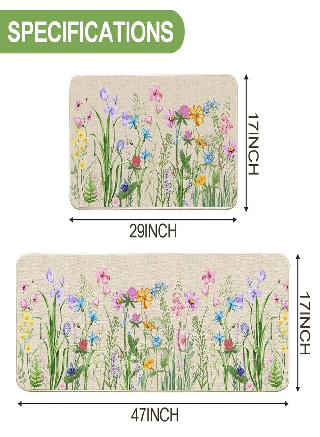 FUTBU Spring Rugs and Mats Set of 2, Hello Spring Floral Kitchen Decor, Farmhouse Colorful Anti Fatigue Mats for Floor Decorations, Rug Mat Home Decor 17"x27"+17"x47" - Image 2