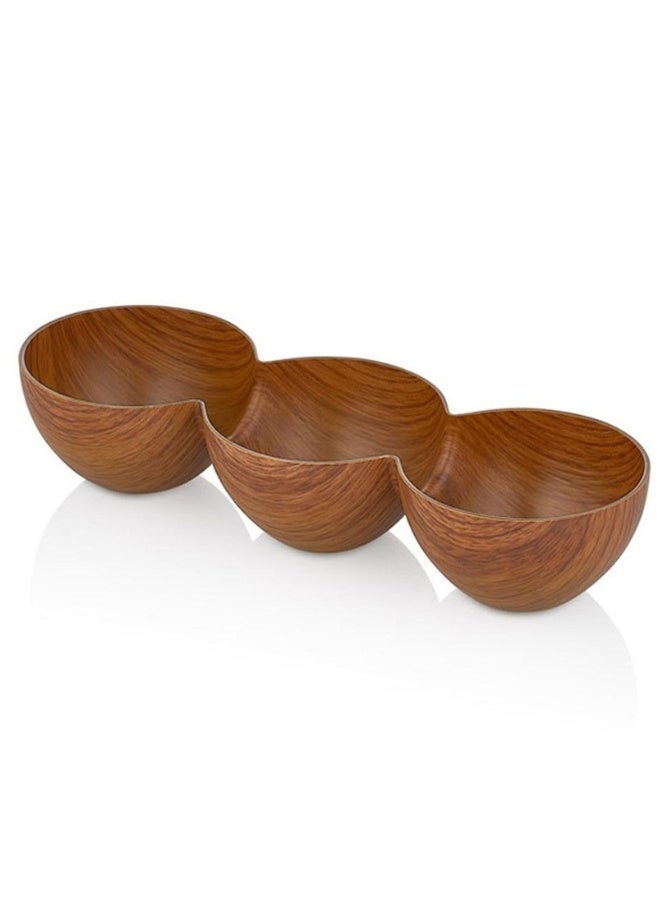 Evelin Triple Plastic Wooden Serving Bowl Divided Platter for Nuts and Snacks Wooden Serving Bowl for Nuts, Snacks and Dips 29*10cm (Shatterproof) - Image 3