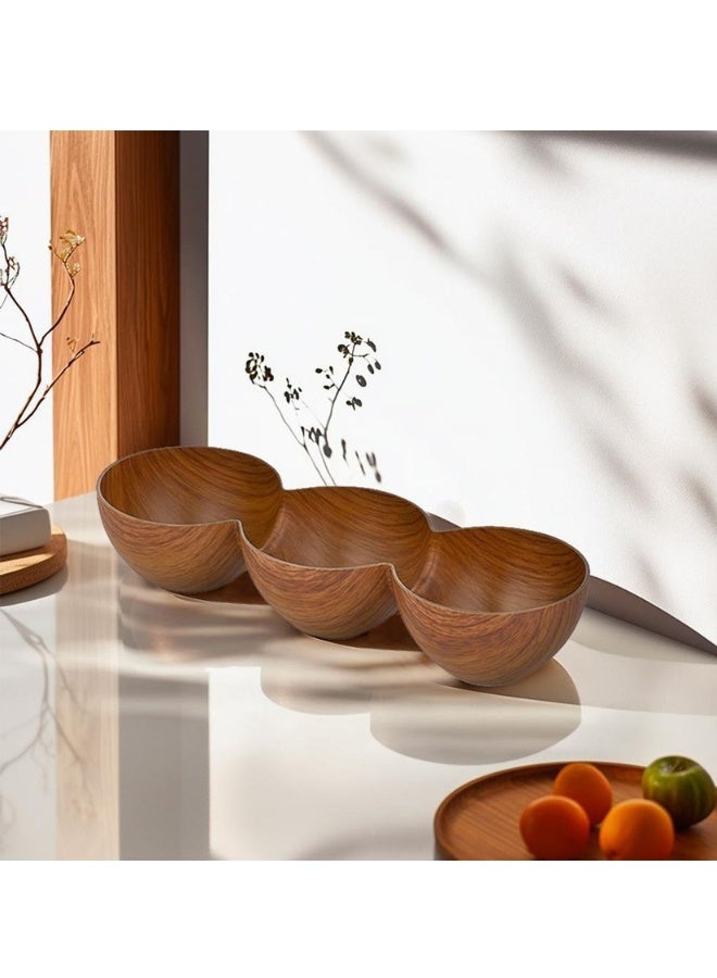Evelin Triple Plastic Wooden Serving Bowl Divided Platter for Nuts and Snacks Wooden Serving Bowl for Nuts, Snacks and Dips 29*10cm (Shatterproof) - Image 4