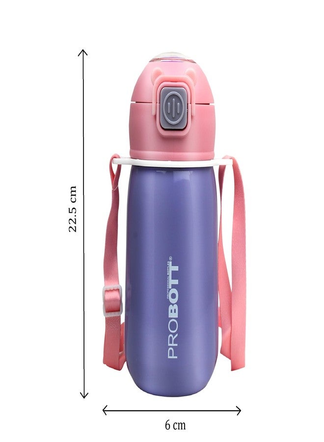 Probott Cutie 500ml Stainless Steel Hot & Cold Water Bottle for 3-5yrs Kids, Purple | Double Walled Vacuum Flask | Sipper Bottle with Straw & Strap for School | Perfect for Toddlers | Leak Proof - Image 4