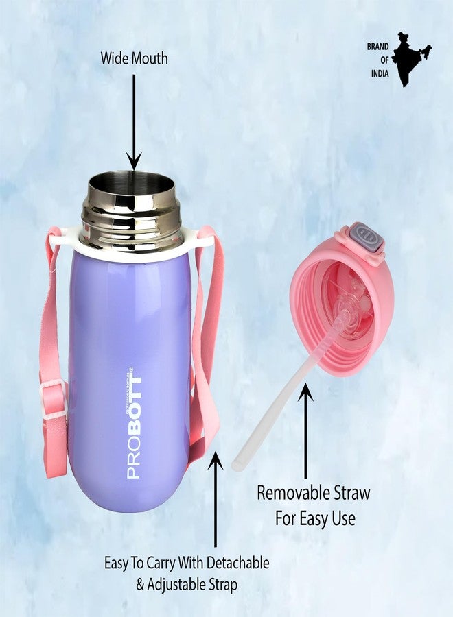 Probott Cutie 500ml Stainless Steel Hot & Cold Water Bottle for 3-5yrs Kids, Purple | Double Walled Vacuum Flask | Sipper Bottle with Straw & Strap for School | Perfect for Toddlers | Leak Proof - Image 3