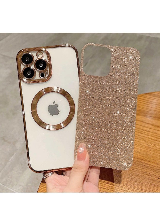 Generic iPhone 15 Pro Max Case with Camera Lens Protector, Glitter Protective Case Compatible with Wireless Charging, Bling Plating Shockproof Protective Cover iPhone 15 Pro Max Case for Women Men - Gold  - Image 2