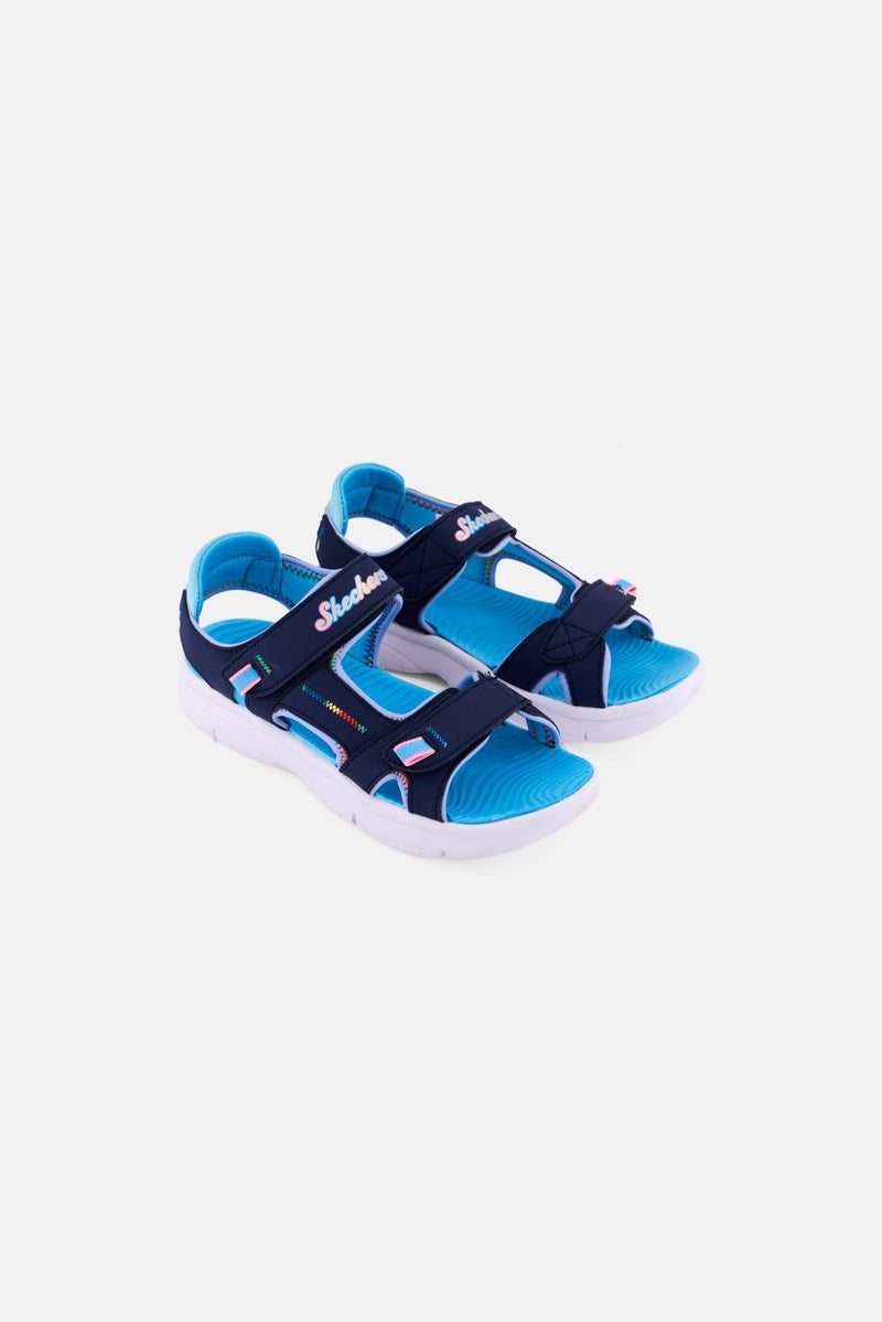 SKECHERS Kids Girl Flex Splash Vibrant Mood Velcro Closure Sandals, Navy  - Image 1