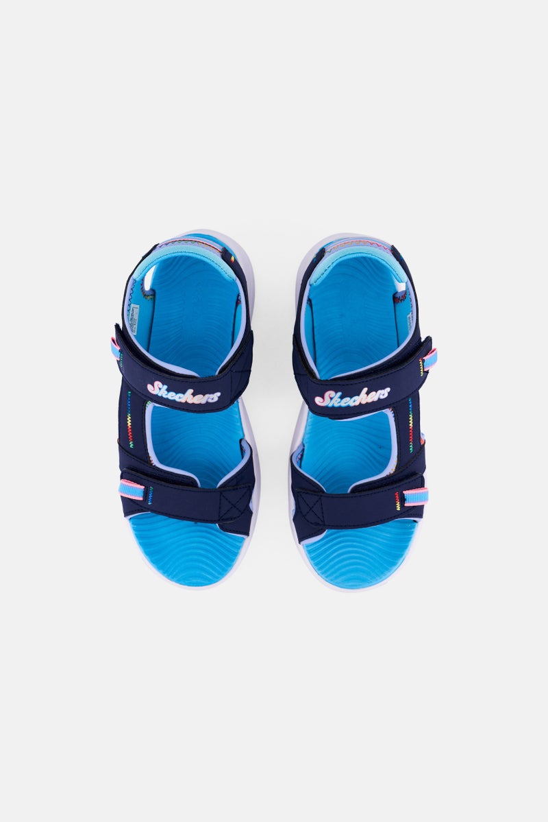 SKECHERS Kids Girl Flex Splash Vibrant Mood Velcro Closure Sandals, Navy  - Image 3