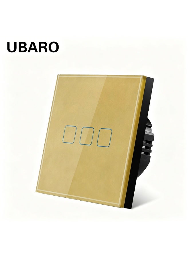 UBARO 86 Type Tempered Glass Touch Light Switch, Single Fire Wire Single Control Square Touch Sensor Wall Switch