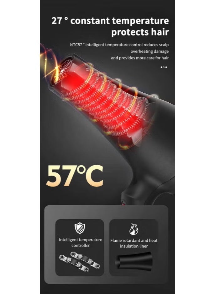 مجفف شعر 2400 واط، خفيف الوزن وقوي، مع وقت تجفيف سريع، تحكم في سرعتين، سهل الاستخدام وفعال، أسود - Image 5