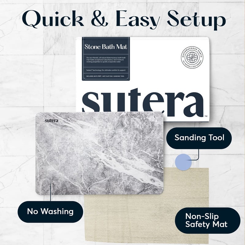 SUTERA - Stone Bath Mat, Diatomaceous Earth Shower Mat, Non-Slip Super Absorbent Quick Drying Bathroom Floor Mat, Natural, Easy to Clean (23.5 x 15 Granite) - Image 5