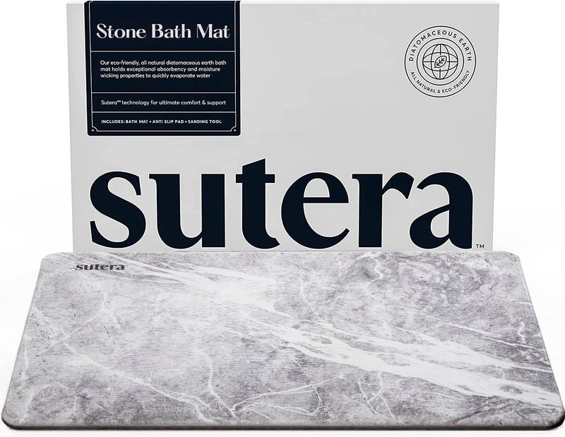 SUTERA - Stone Bath Mat, Diatomaceous Earth Shower Mat, Non-Slip Super Absorbent Quick Drying Bathroom Floor Mat, Natural, Easy to Clean (23.5 x 15 Granite) - Image 1