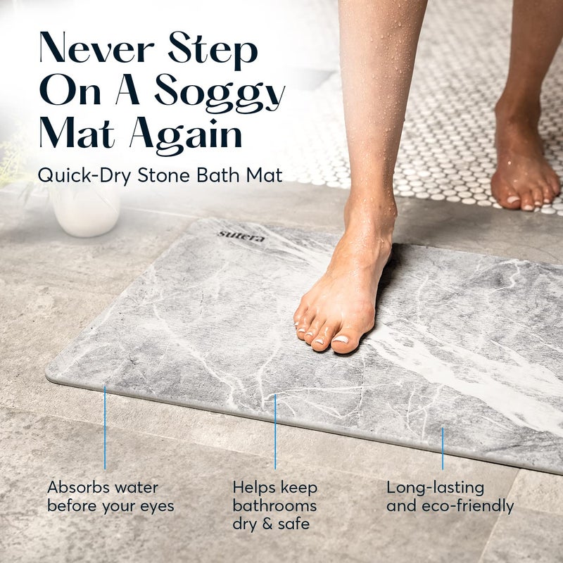 SUTERA - Stone Bath Mat, Diatomaceous Earth Shower Mat, Non-Slip Super Absorbent Quick Drying Bathroom Floor Mat, Natural, Easy to Clean (23.5 x 15 Granite) - Image 3