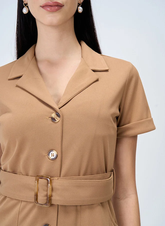 Salt Attire SALT ATTIRE Women Shirt Collar Shirt Dress in Beige