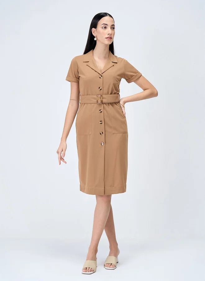 Salt Attire SALT ATTIRE Women Shirt Collar Shirt Dress in Beige