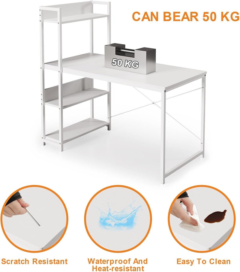 JOYSEUS Computer Desk for Home Office, Reversible Storage Shelves, Waterproof & Scratch-Resistant Large Gaming Table, Ergonomic Study Desk with Safe Rounded Corners (white) - Image 5