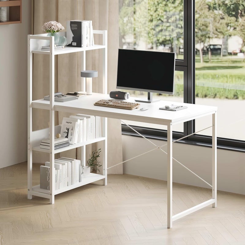 JOYSEUS Computer Desk for Home Office, Reversible Storage Shelves, Waterproof & Scratch-Resistant Large Gaming Table, Ergonomic Study Desk with Safe Rounded Corners (white) - Image 1