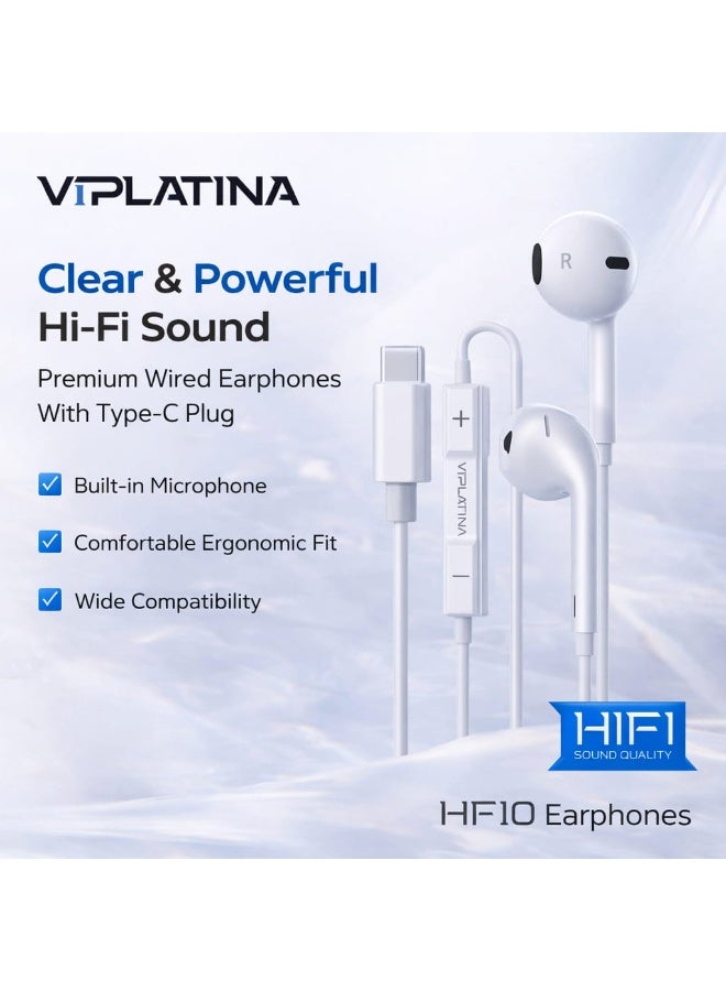 في آي بي لاتينا سماعات أذن سلكية Viplatina HF10 (من النوع C) - صوت HiFi، مع ميكروفون وأداة تحكم - Image 1
