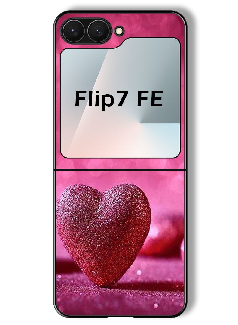 Theodor Case Compatible with Samsung Galaxy Z Flip 7 FE 6.7 Inch Protection Shockproof Bumper Cover Dark Pink Gliter Heart - Image 1