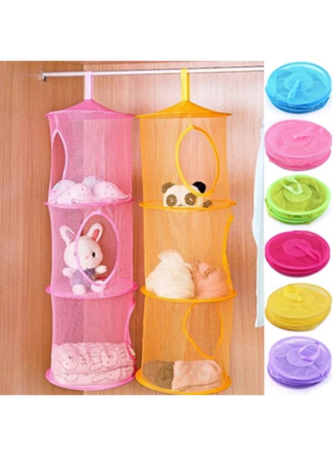 Purple 3 Layer Hanging Basket Collapsible Toy Storage Hammock Foldable Mesh Organizer - Image 2