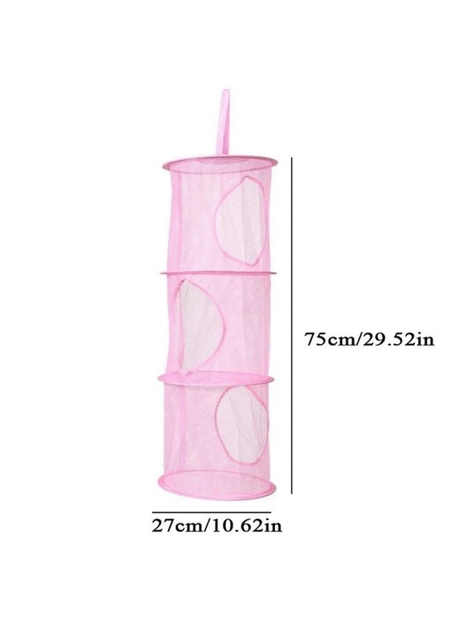 Purple 3 Layer Hanging Basket Collapsible Toy Storage Hammock Foldable Mesh Organizer - Image 4