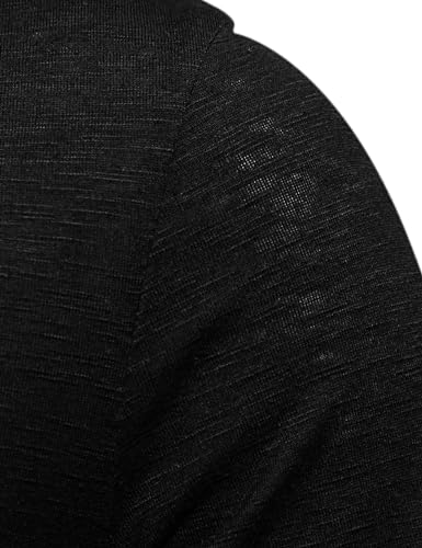 PARKLEES Men's Casual Stretchy Long Sleeve Henley T-Shirt Front Placket Muscle Workout Athletic 4 Buttons Tee Tops Black Medium - Image 4