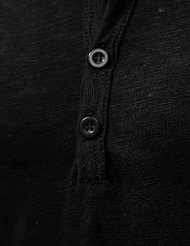 PARKLEES Men's Casual Stretchy Long Sleeve Henley T-Shirt Front Placket Muscle Workout Athletic 4 Buttons Tee Tops Black Medium - Image 5