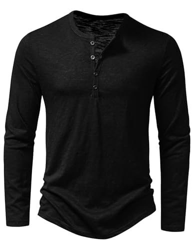 PARKLEES Men's Casual Stretchy Long Sleeve Henley T-Shirt Front Placket Muscle Workout Athletic 4 Buttons Tee Tops Black Medium - Image 1