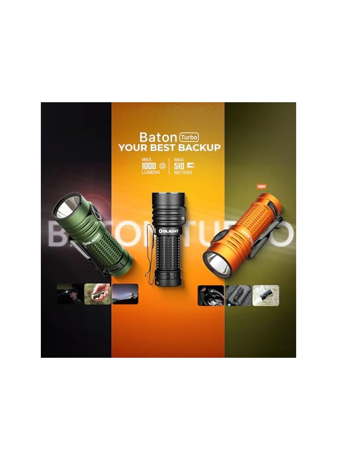 Olight BatonTurbo 1000 Lumen Handheld Flashlight Portable Torch EDC Outdoor Flashlight Waterproof (Orange) - Image 3