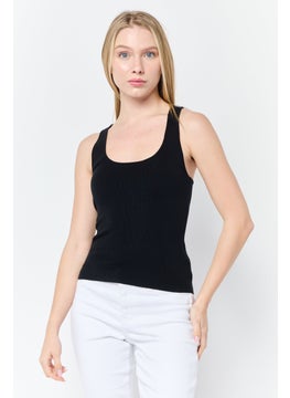 ESPRIT Women Scoop Neck Sleeveless Ribbed Tank Top, Black  - Image 1