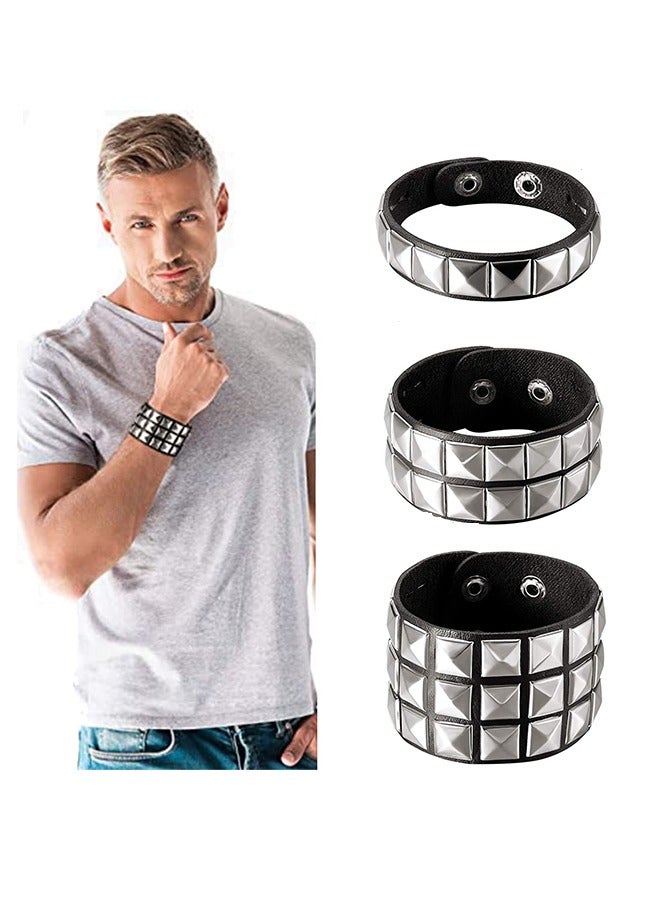 3 قطع الشرير الجلود مسمار سوار، رصع شارة للرجال الشرير برشام سوار سبايك برشام الكفة الإسورة للجنسين المعادن مرصع معصمه لحزب الخدمات - Image 1