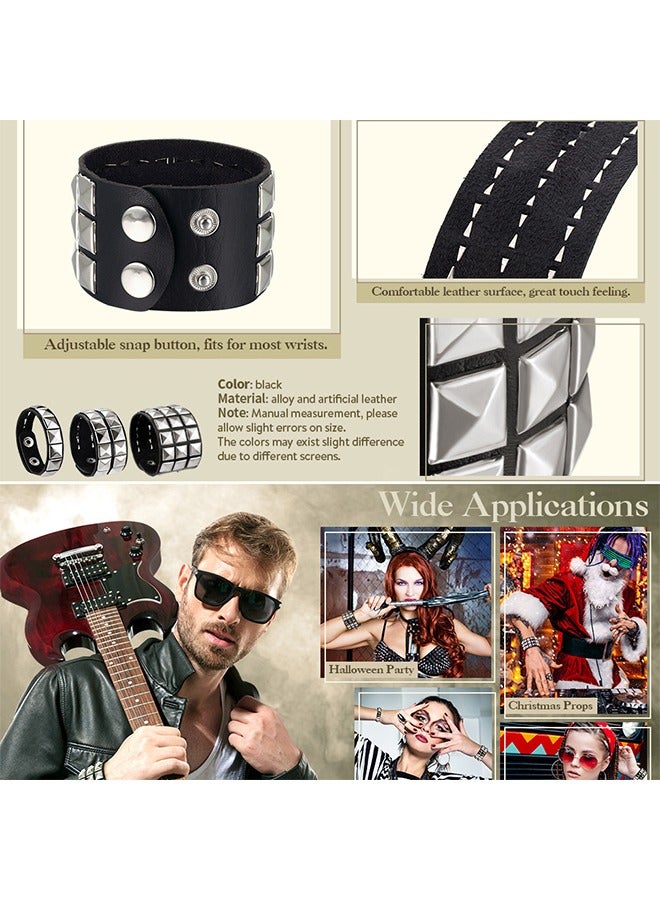 3 قطع الشرير الجلود مسمار سوار، رصع شارة للرجال الشرير برشام سوار سبايك برشام الكفة الإسورة للجنسين المعادن مرصع معصمه لحزب الخدمات - Image 3