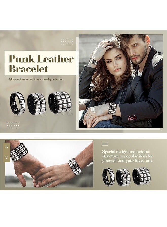 3 قطع الشرير الجلود مسمار سوار، رصع شارة للرجال الشرير برشام سوار سبايك برشام الكفة الإسورة للجنسين المعادن مرصع معصمه لحزب الخدمات - Image 4