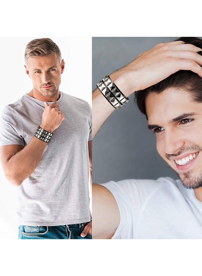 3 قطع الشرير الجلود مسمار سوار، رصع شارة للرجال الشرير برشام سوار سبايك برشام الكفة الإسورة للجنسين المعادن مرصع معصمه لحزب الخدمات - Image 5