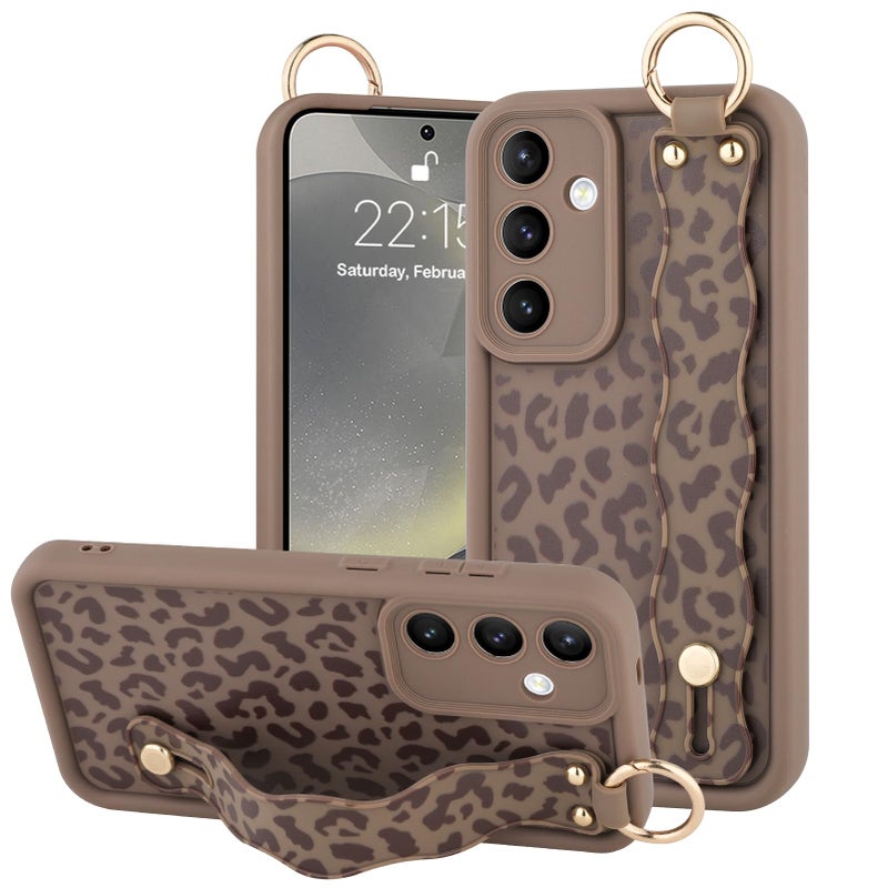OOK Compatible with Samsung Galaxy S24 Plus Leopard Case with Wrist Strap, Brown Leopard TPU Shockproof Protection Slim Cover with Camera Protection for Women Girls, for 6.7inch - Image 1