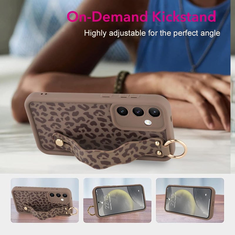 OOK Compatible with Samsung Galaxy S24 Plus Leopard Case with Wrist Strap, Brown Leopard TPU Shockproof Protection Slim Cover with Camera Protection for Women Girls, for 6.7inch - Image 2
