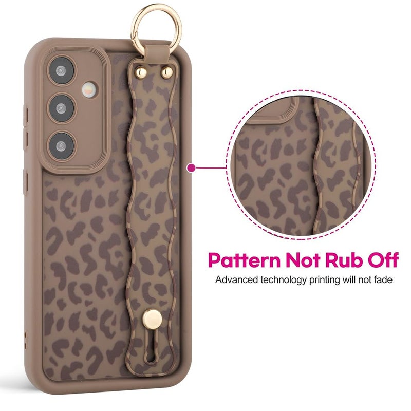 OOK Compatible with Samsung Galaxy S24 Plus Leopard Case with Wrist Strap, Brown Leopard TPU Shockproof Protection Slim Cover with Camera Protection for Women Girls, for 6.7inch - Image 3