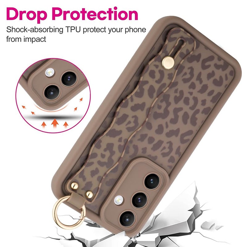 OOK Compatible with Samsung Galaxy S24 Plus Leopard Case with Wrist Strap, Brown Leopard TPU Shockproof Protection Slim Cover with Camera Protection for Women Girls, for 6.7inch - Image 5