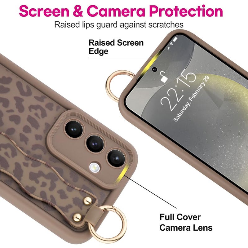 OOK Compatible with Samsung Galaxy S24 Plus Leopard Case with Wrist Strap, Brown Leopard TPU Shockproof Protection Slim Cover with Camera Protection for Women Girls, for 6.7inch - Image 4