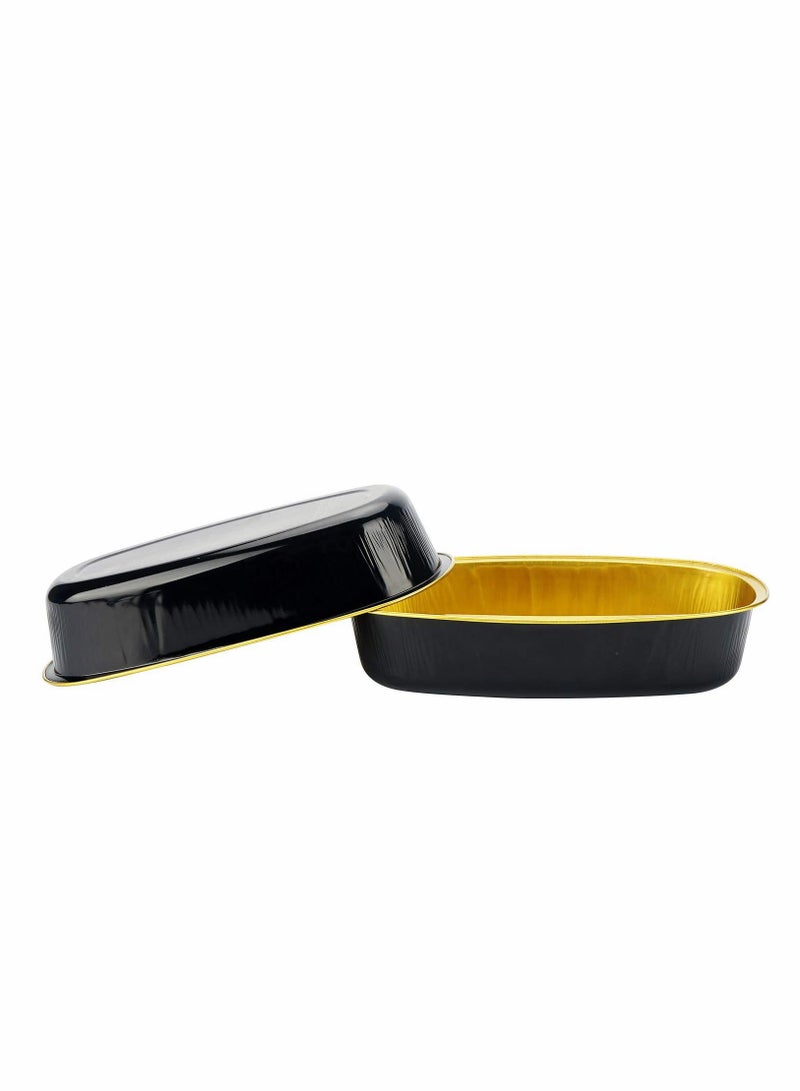 SYOSI Dessert Cups with Lids Disposable Oval Baking Cake Pan Cups with Lids Oval Ellipse Cheesecake Pan Aluminum Pans 50 Pack - Image 1