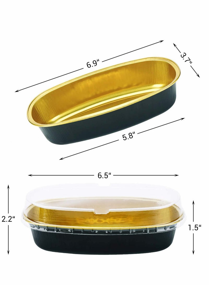 SYOSI Dessert Cups with Lids Disposable Oval Baking Cake Pan Cups with Lids Oval Ellipse Cheesecake Pan Aluminum Pans 50 Pack - Image 4
