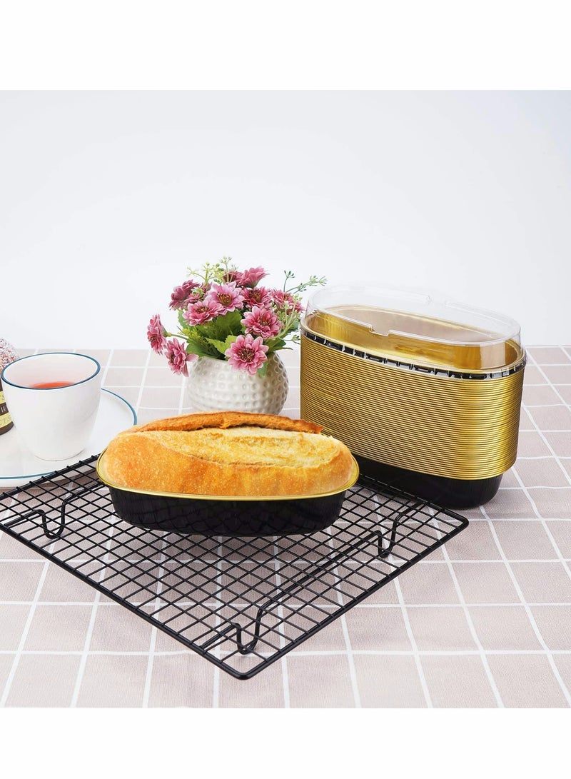 SYOSI Dessert Cups with Lids Disposable Oval Baking Cake Pan Cups with Lids Oval Ellipse Cheesecake Pan Aluminum Pans 50 Pack - Image 3