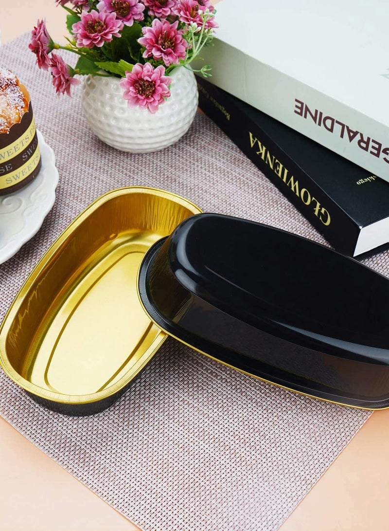 SYOSI Dessert Cups with Lids Disposable Oval Baking Cake Pan Cups with Lids Oval Ellipse Cheesecake Pan Aluminum Pans 50 Pack - Image 2