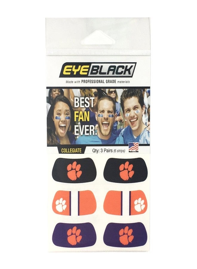 EyeBlack Clemson University Tigers Under Eye Fan Sticker-College - Football, Basketball, Softball, Baseball, Tailgate, Cheer- Peel-n-Stick- 6 Strips (3 Pairs) - Image 1
