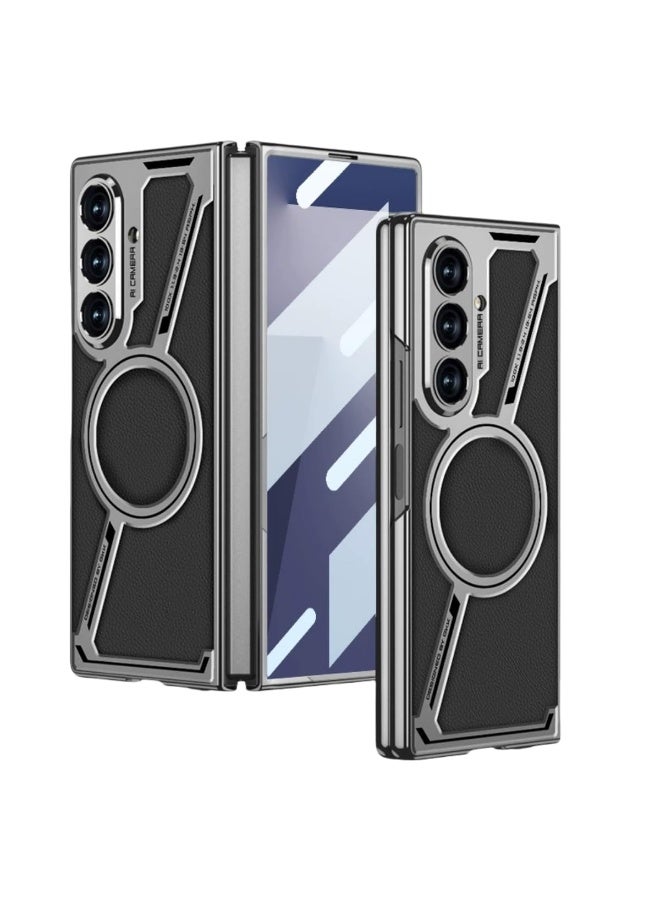 عام غطاء مغناطيسي متوافق مع سامسونج جالكسي زد فولد 6 - غطاء جلدي واقي بدقة فتحات مع زجاج مقوى عالي الوضوح يدعم الشحن اللاسلكي - Image 1