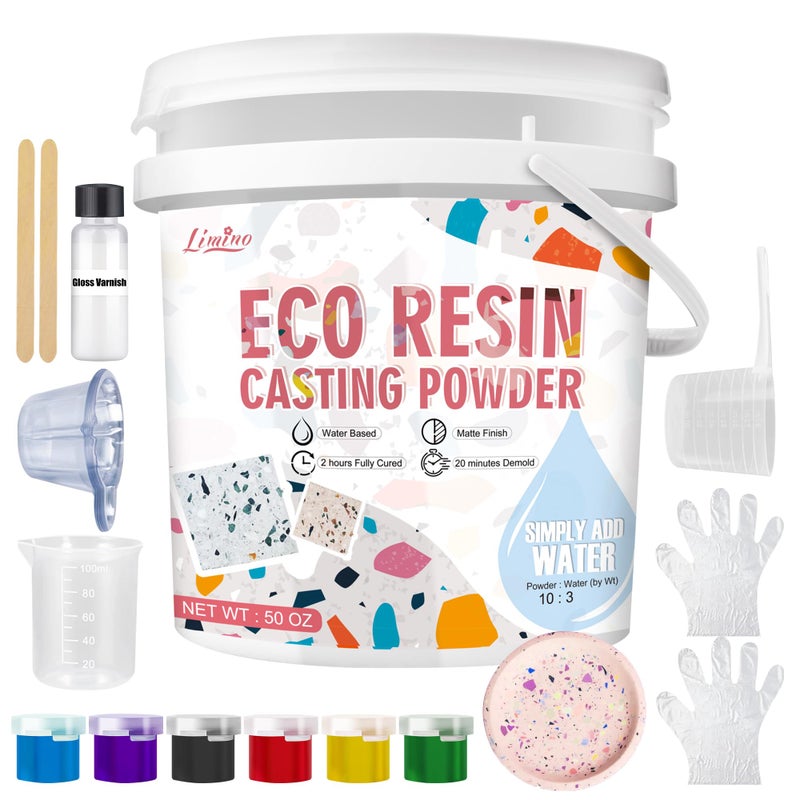 Eco Resin Casting Powder 1400g Ceramic Resin Powders Kit with 6pcs Pigments Fast Curing Easy to Demold Water Mixed Activated ToxicFree Odorless Plaster Casting Kit for DIY Home Art Crafts