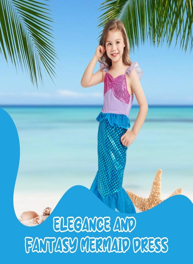 PATPAT® Mermaid Costume Kids,Mermaid Dress for Girls,with Matching Jewelry & Hair Clip Dress kit Princess Costumes Fancy for Christmas Birthday Party and Birthday Party-Purple-6Years-7Years. - Image 3