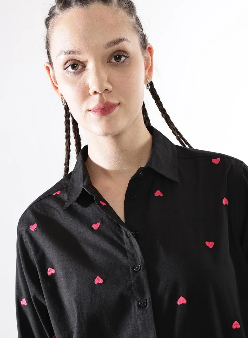 Hubberholme Women Comfort Heart Shape Oversized Embroidered Casual Shirt