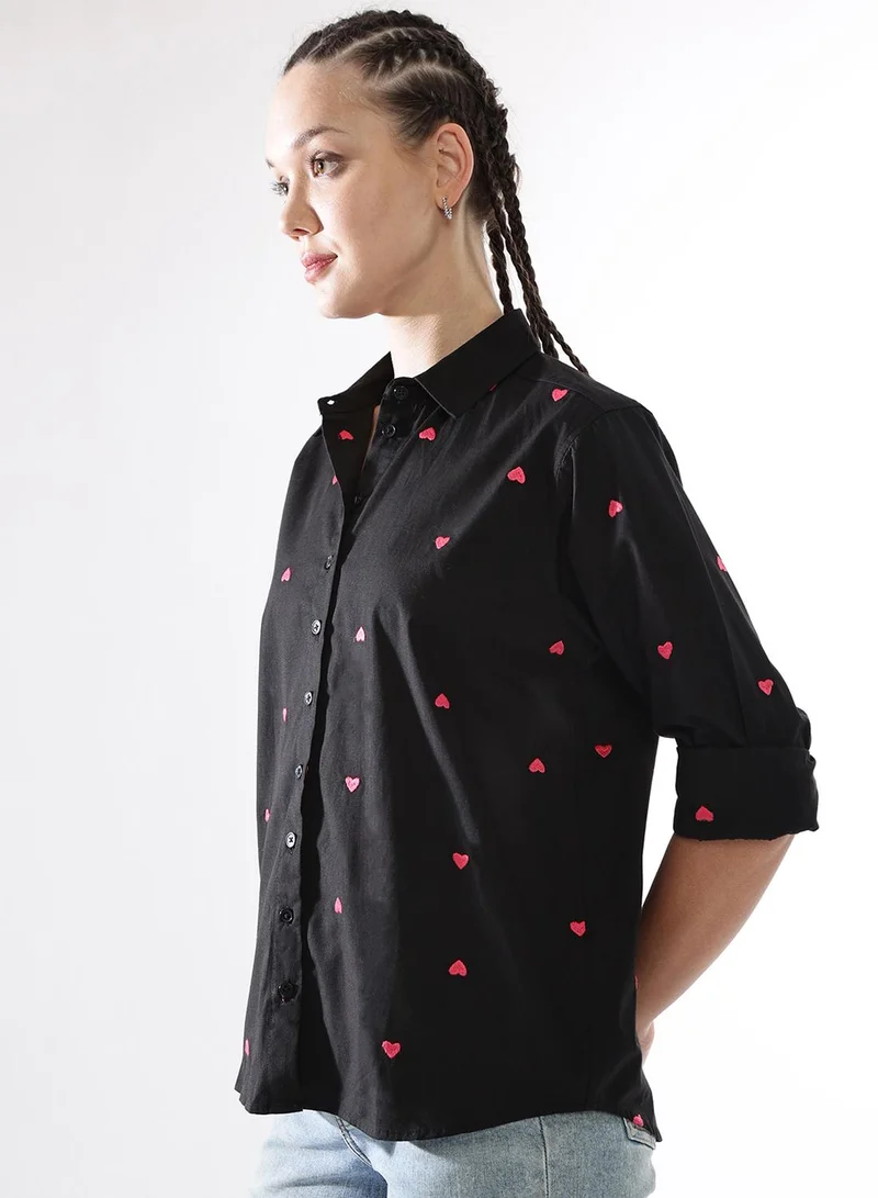 Hubberholme Women Comfort Heart Shape Oversized Embroidered Casual Shirt