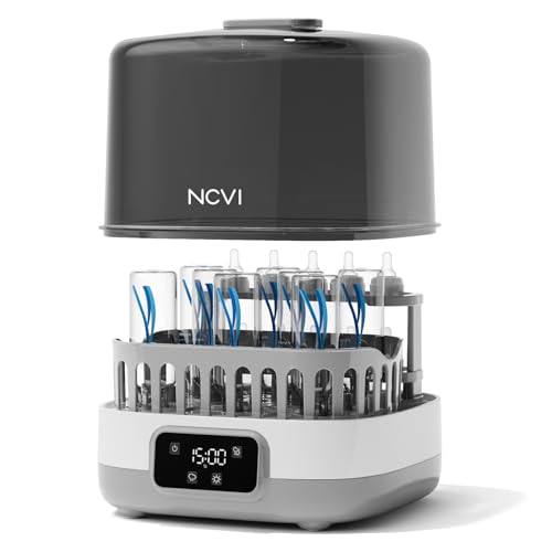 NCVI جهاز تعقيم وتجفيف زجاجات الأطفال NCVI لمدة 20 دقيقة مع صواني زجاجات لـ 8/6 زجاجات، تعقيم بالبخار الكهربائي السريع لجميع الزجاجات، المصاصات، عضاضات الأسنان وأجزاء مضخات الثدي - Image 1